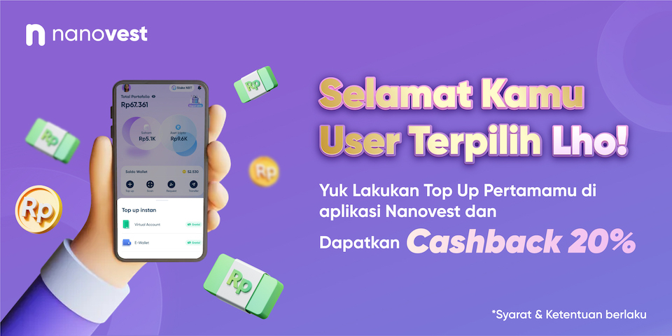 selamat user terpilih top up pertama aplikasi nanovest