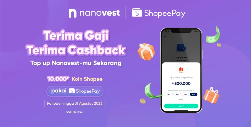 Gajian Cair, Cuan Terus Mengalir. Dapatkan Promo Cashback Nanovest & Shopeepay! cashback shopeepay 2 web banner