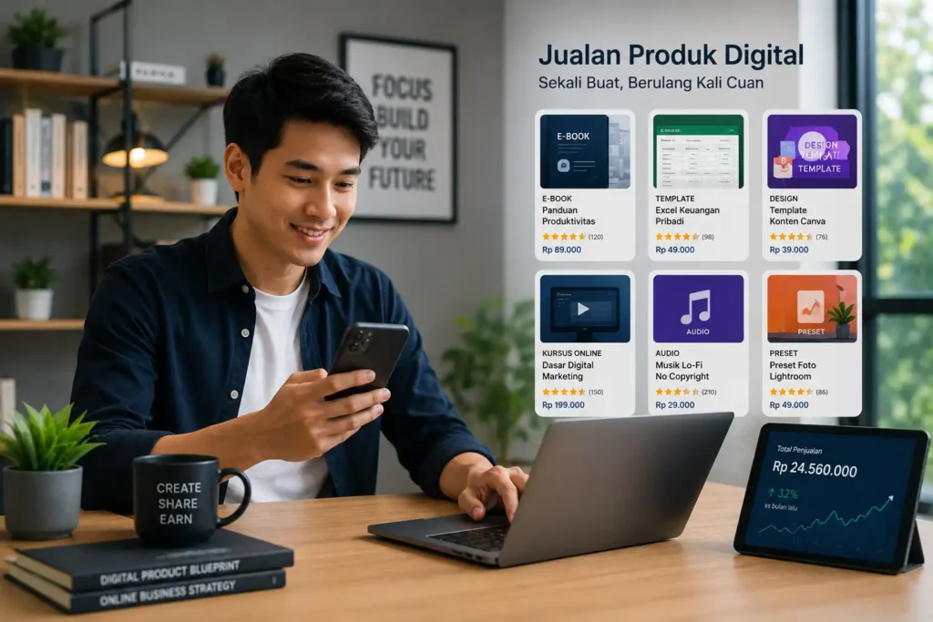 cara dapat uang dari hp lewat jualan produk digital