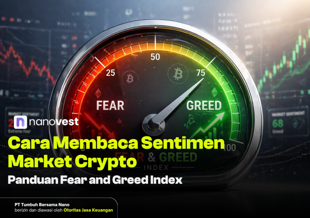 Cara Membaca Sentimen Market Crypto: Panduan Fear & Greed Index Close-up of a crypto market sentiment gauge showing FEAR on the left and GREED on the right, used for an article about the Fear and Greed Index in crypto.