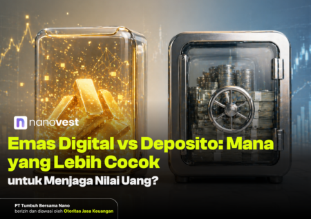 Emas Digital vs Deposito: Mana yang Lebih Cocok untuk Menjaga Nilai Uang? Thumbnail: glowing gold bars in a clear case beside a money-filled safe, with Indonesian headline about digital gold vs deposits.