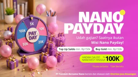 NANO PAYDAY JUNE 2026 Bright Nano Payday promo banner with a purple prize wheel and pink gifts, balloons, and a pink gradient background. Prize amounts shown (100K, 50K, 20K, etc.).