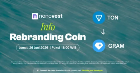 Pengumuman Perubahan Nama (Rebranding) Aset Kripto TON Info banner: Rebranding Coin event by NanoVest and TON, with date Jumat, 26 Juni 2026, 18:00 WIB