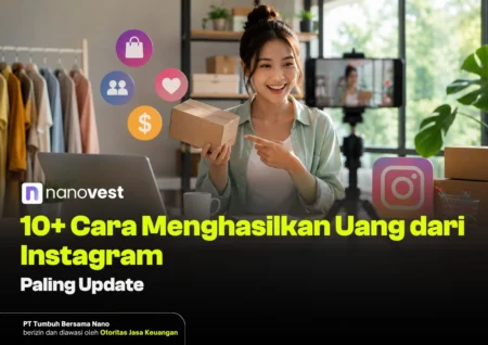 10+ Cara Menghasilkan Uang dari Instagram (Update 2026) Smiling woman filming a video at a desk with a package, laptop, and Instagram icons in the background; thumbnail text promotes earning money from Instagram.