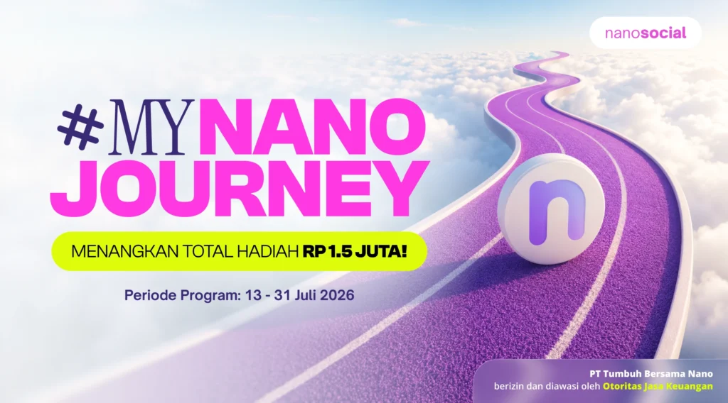 #MyNanoJourney Promotional banner for #MYNANOJourney by nanosocial with a purple winding road above the clouds and bold pink text.
