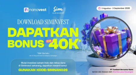 Download SimInvest, Dapatkan Cashback Rp40.000*! Promotional banner for SimInvest: download to get a 40K bonus, with gift-box graphics and a magnifying glass.