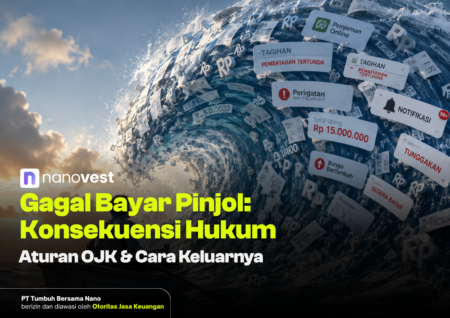 Gagal Bayar Pinjol: Konsekuensi Hukum, Aturan OJK, dan Cara Keluar dari Jeratannya Hero image featuring a giant wave with floating loan notices and the Nanovest headline: 'Gagal Bayar Pinjol: Konsekuensi Hukum Aturan OJK & Cara Keluarnya'