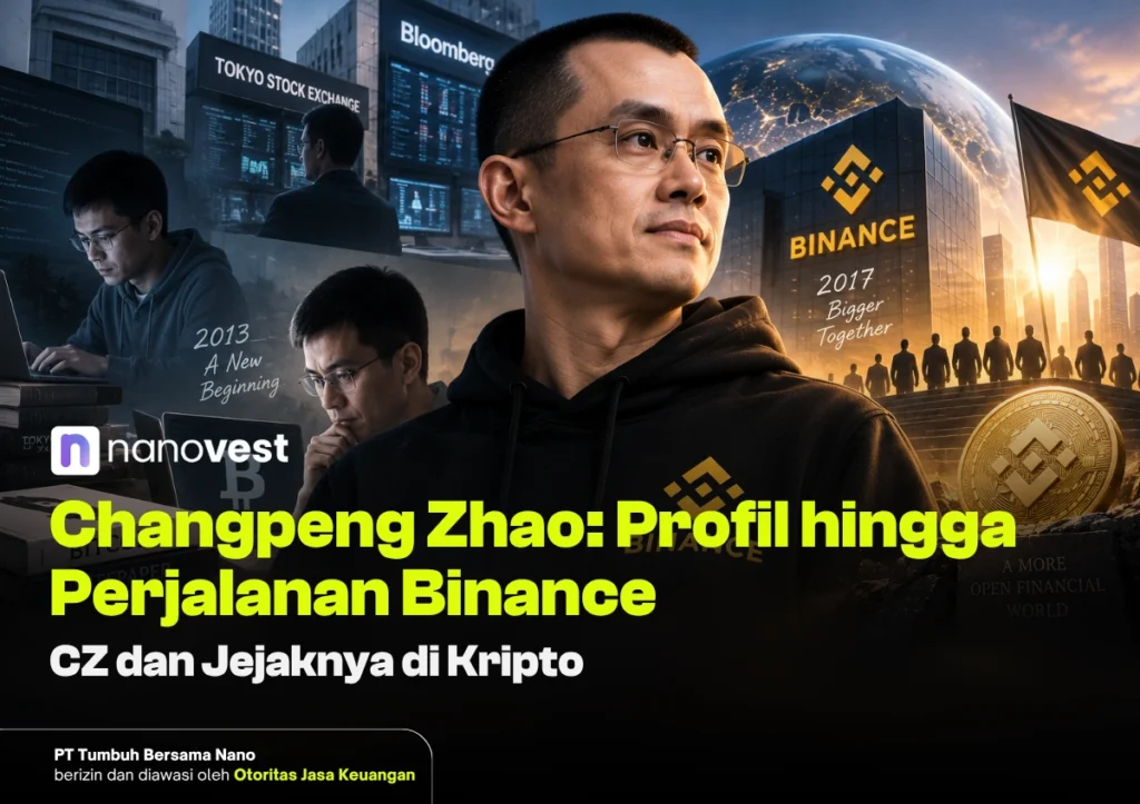 Blog Article Template 74 - Blog Nanovest Man in a Binance hoodie stands in front of a crypto-finance collage with stock screens, the Binance logo, and a globe in the background (article cover).