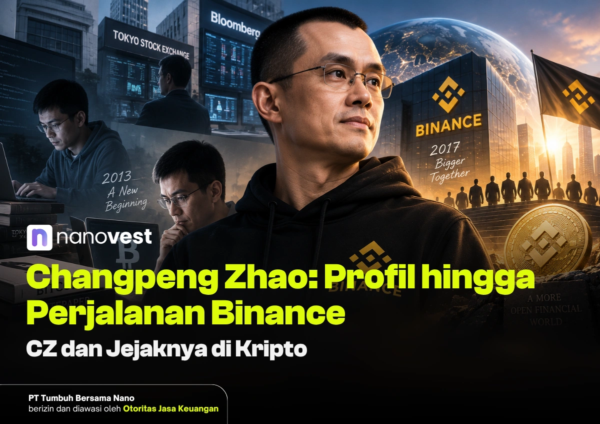 Man in a Binance hoodie stands in front of a crypto-finance collage with stock screens, the Binance logo, and a globe in the background (article cover).