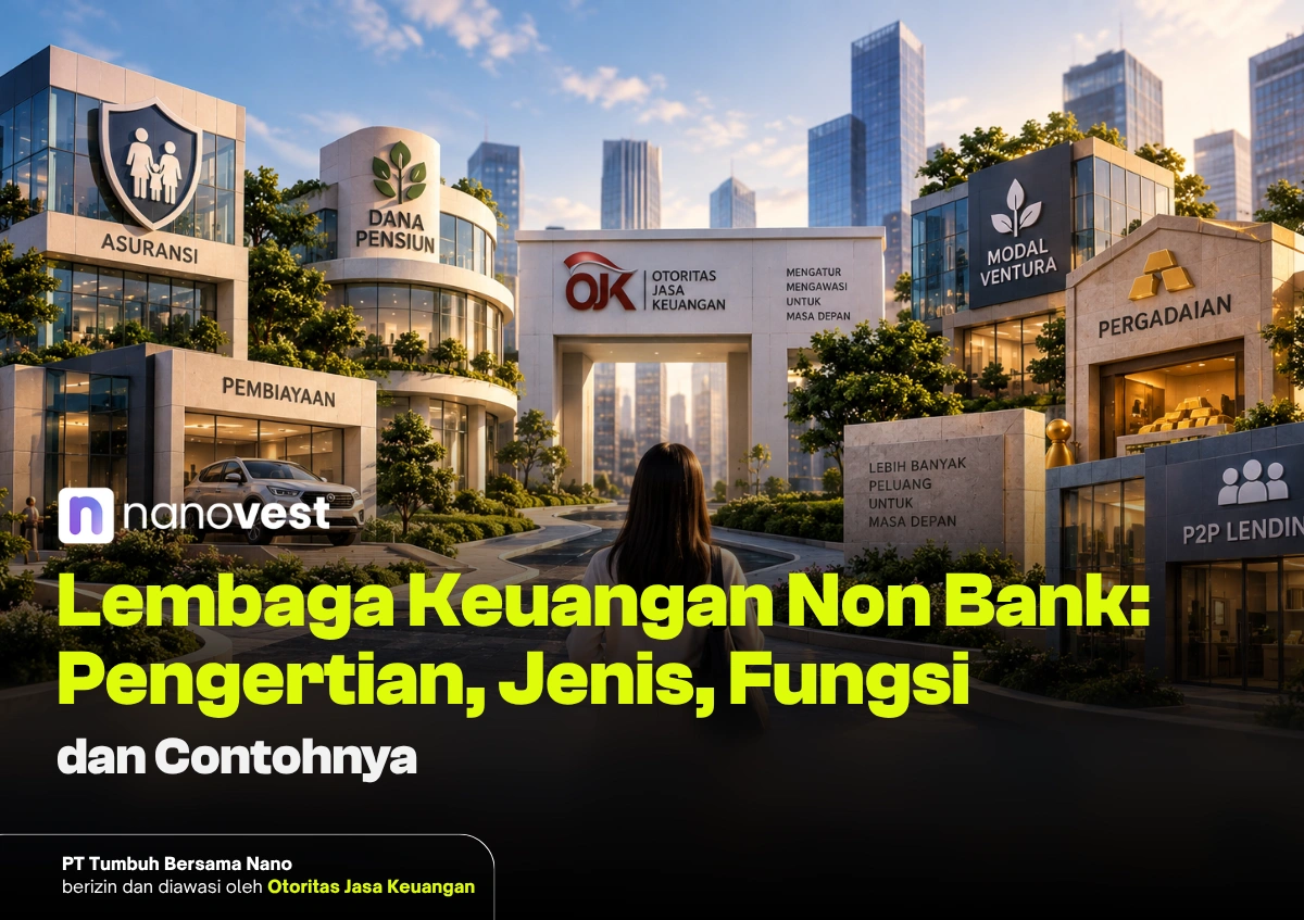 Ilustrasi berbagai lembaga keuangan non-bank seperti asuransi, pembiayaan, dana pensiun, modal ventura, pergadaian, dan pendanaan digital dalam ekosistem jasa keuangan yang diawasi OJK.