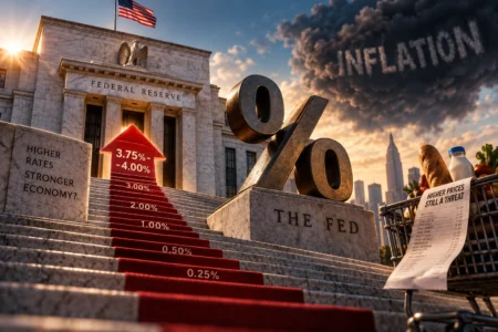 The Fed Naikkan Bunga Setelah 3 Tahun, Inflasi Masih Jadi Ancaman Ilustrasi Federal Reserve menaikkan suku bunga ke kisaran 3,75%-4%, menggambarkan kenaikan pertama dalam tiga tahun di tengah tekanan inflasi yang masih menjadi perhatian.