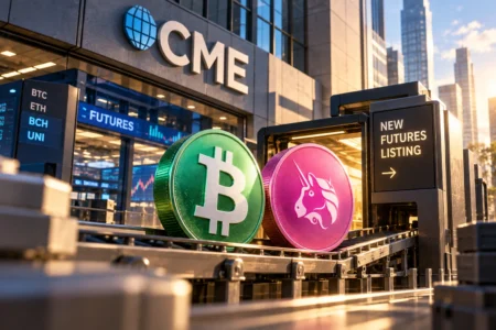 CME Tambah Bitcoin Cash dan Uniswap ke Pasar Futures - Blog Nanovest Ilustrasi Bitcoin Cash dan Uniswap memasuki pasar futures CME, menggambarkan perluasan produk derivatif kripto teregulasi dan semakin terhubungnya aset digital dengan pasar keuangan tradisional.