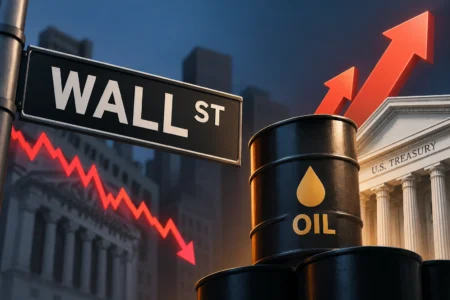 ChatGPT Image Sep 29 2026 at 11_09_03 AM - Blog Nanovest Wall St street sign with oil barrels and upward stock arrows in a financial city scene at dusk.