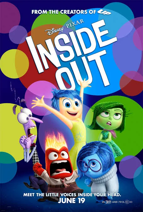 Inside Out 2015 - Blog Nanovest Poster for Disney-Pixar Inside Out featuring Joy, Fear, Anger, Disgust, and Sadness amid colorful bubbles; release date June 19.