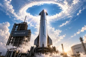 Starship SpaceX siap menjalani uji orbit di bawah gerbang bercahaya di langit