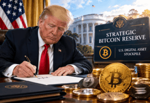 Donald trump menanda tanagani AS Resmi Bentuk Cadangan Bitcoin