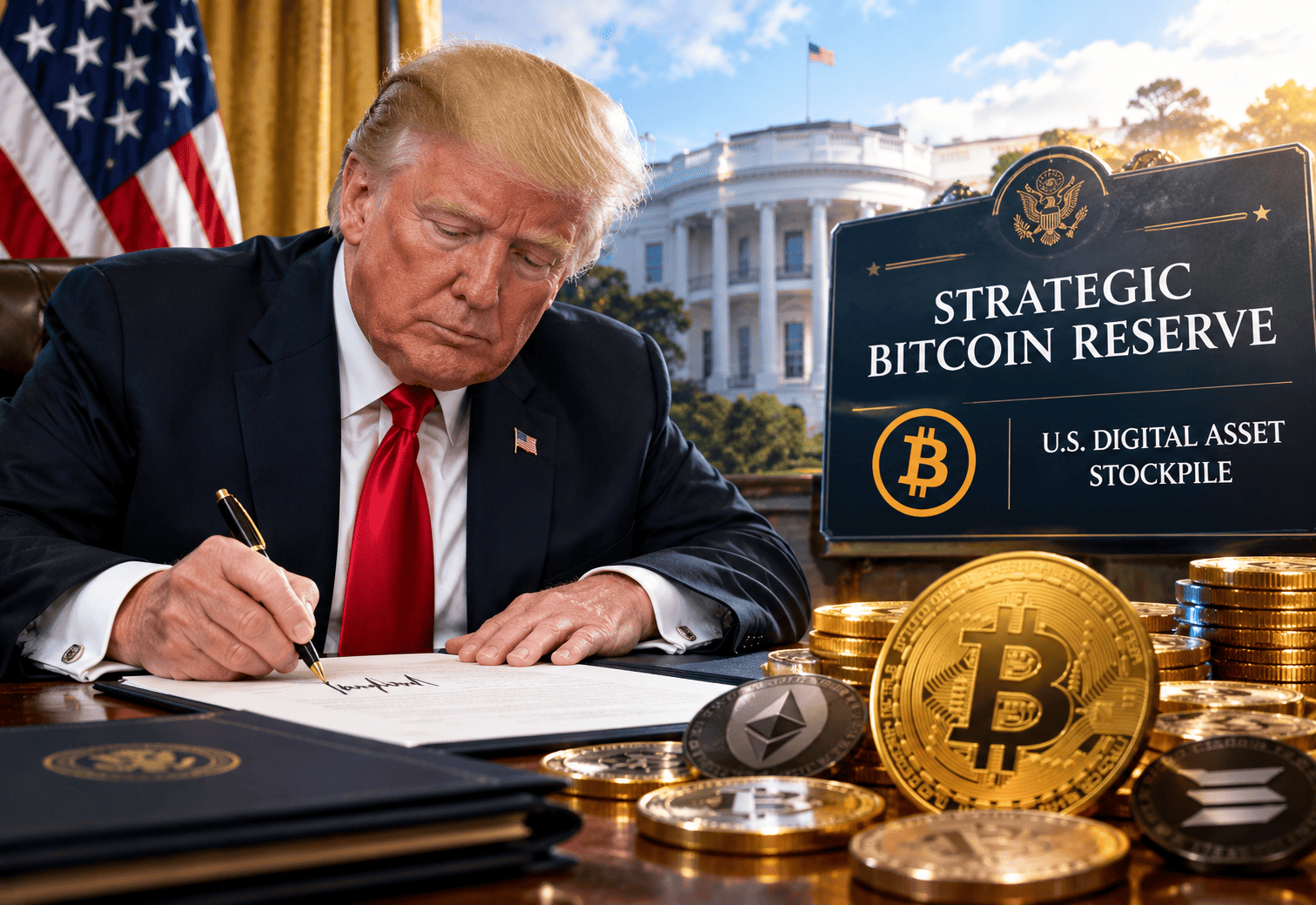 Donald trump menanda tanagani AS Resmi Bentuk Cadangan Bitcoin
