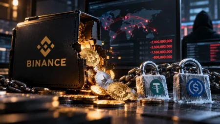 Binance Diduga Diretas, Transaksi US,5 Miliar Disorot - Blog Nanovest Ilustrasi dugaan peretasan Binance dengan transaksi kripto mencurigakan bernilai miliaran dolar AS dan pembekuan aset USDT serta USDC.