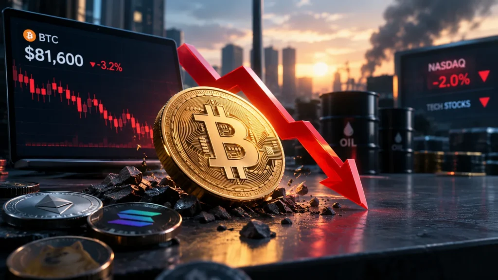 Bitcoin Tembus US.000 ke Bawah, Pasar Kripto Melemah - Blog Nanovest alt text singkat? Ilustrasi Bitcoin dan aset kripto melemah di tengah penurunan saham teknologi AS serta kenaikan harga minyak.
