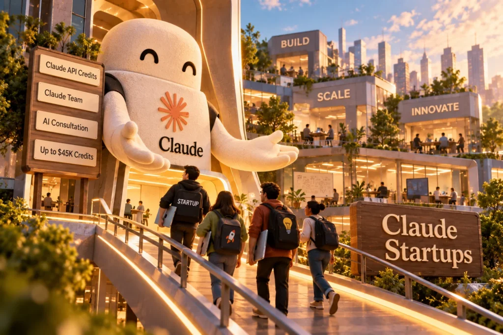 Anthropic Perluas Claude Startups untuk Gaet Perusahaan Baru - Blog Nanovest Ilustrasi program Claude Startups yang menyambut para pendiri startup ke ekosistem Anthropic, menggambarkan perluasan akses produk Claude, kredit API, dan dukungan AI bagi perusahaan tahap awal.