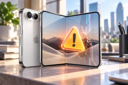 Foldable Phone with Cracked Warning Screen - Blog Nanovest iPhone Duo mengalami Kerusakan