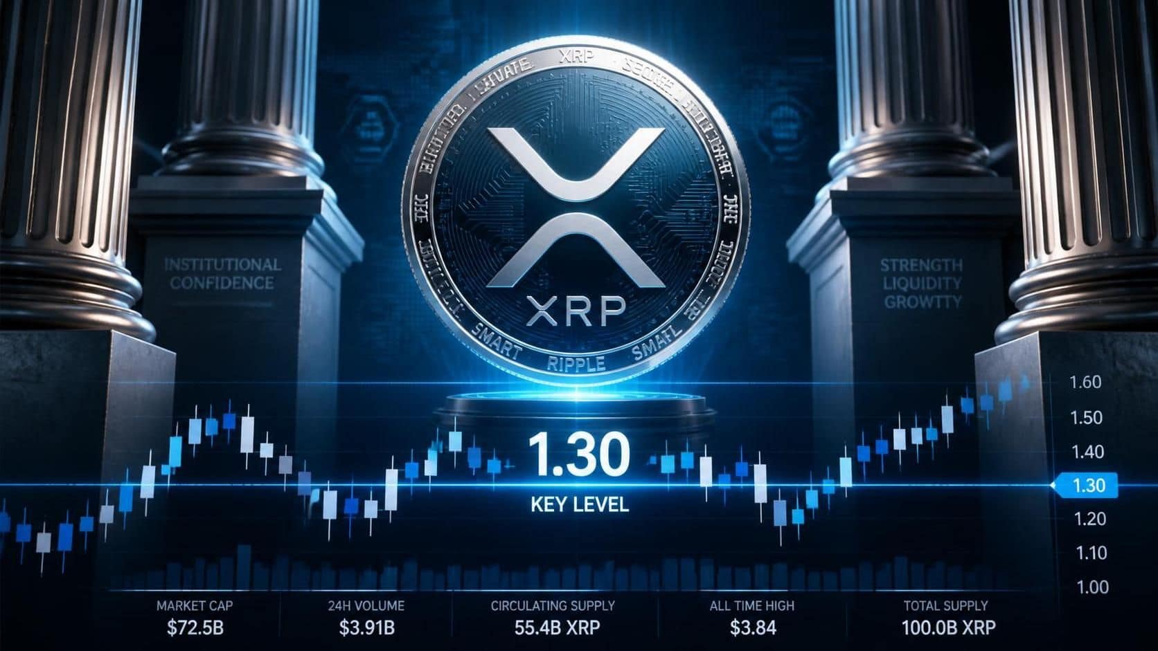 Grafik harga XRP hari ini di level 1,30 dolar AS dan piagam bank federal Ripple