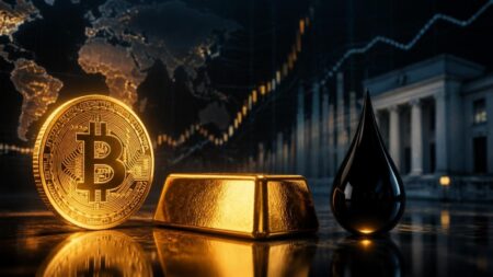 Keputusan The Fed: Begini Dampak ke Kripto, Emas Dan Minyak Ilustrasi pergerakan harga Bitcoin, emas, dan minyak mentah menjelang keputusan The Fed terkait arah suku bunga acuan global.