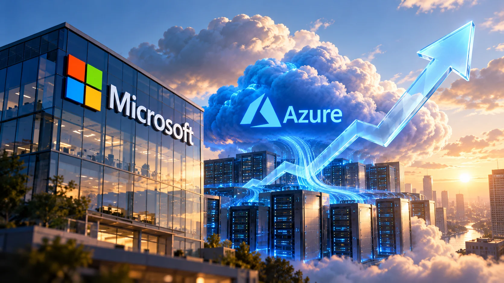 Ilustrasi pertumbuhan bisnis cloud Azure Microsoft yang mendorong kenaikan saham MSFT setelah laporan keuangan melampaui ekspektasi.