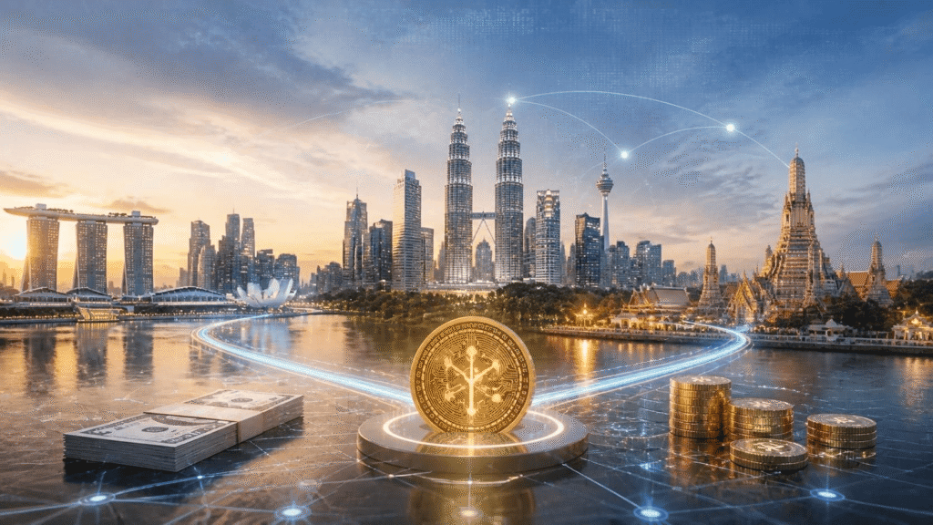 Monetary Authority of Singapore Gabungkan BLOOM dan Project Orchid untuk Kripto - Blog Nanovest Ilustrasi infrastruktur keuangan digital Monetary Authority of Singapore untuk BLOOM dan Project Orchid.