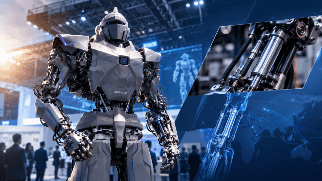 Neo1 Robot Humanoid Hidraulik pertama - Blog Nanovest Robot humanoid hidraulik Neo1 setinggi 4 meter dari NeodraDynamics resmi diperkenalkan di CIIF 2026, dengan lengan hidraulik besar dan sasis industrial.