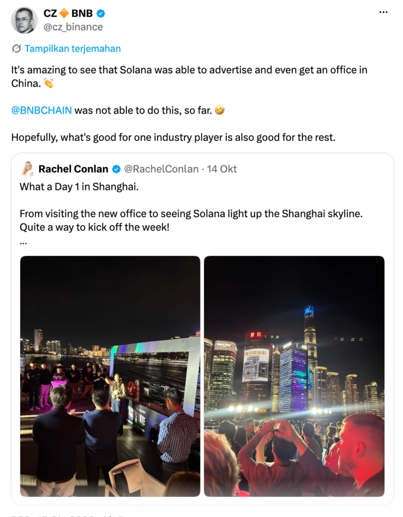 Tangkapan Layar 2026-10-16 pukul 150141 - Blog Nanovest Screenshot tweet CZ Binance tentang Solana Shanghai, Oktober 2026