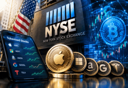 Tokenisasi saham AS - Blog Nanovest Ilustrasi integrasi blockchain dan Tokenisasi saham AS
