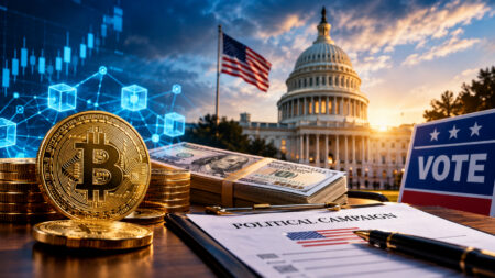 Ilustrasi belanja politik industri kripto dalam pemilu sela Amerika Serikat 2026.