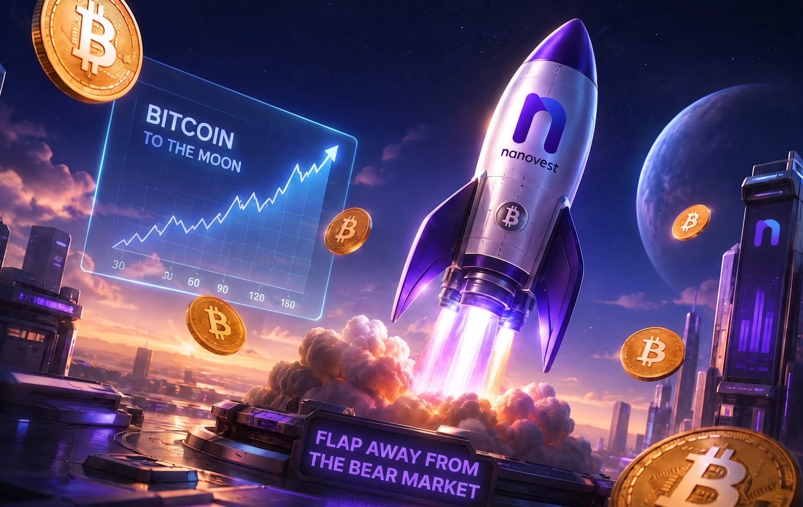 Ubah tulisan rocket bitcoin menjadi flap away from the bear marke